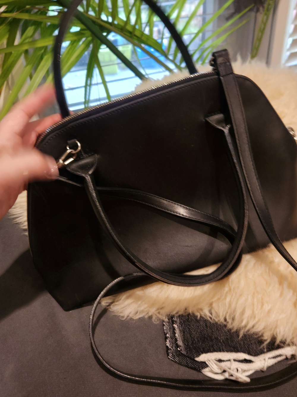 Furla Black Dome-Style Satchel with Detachable Strap